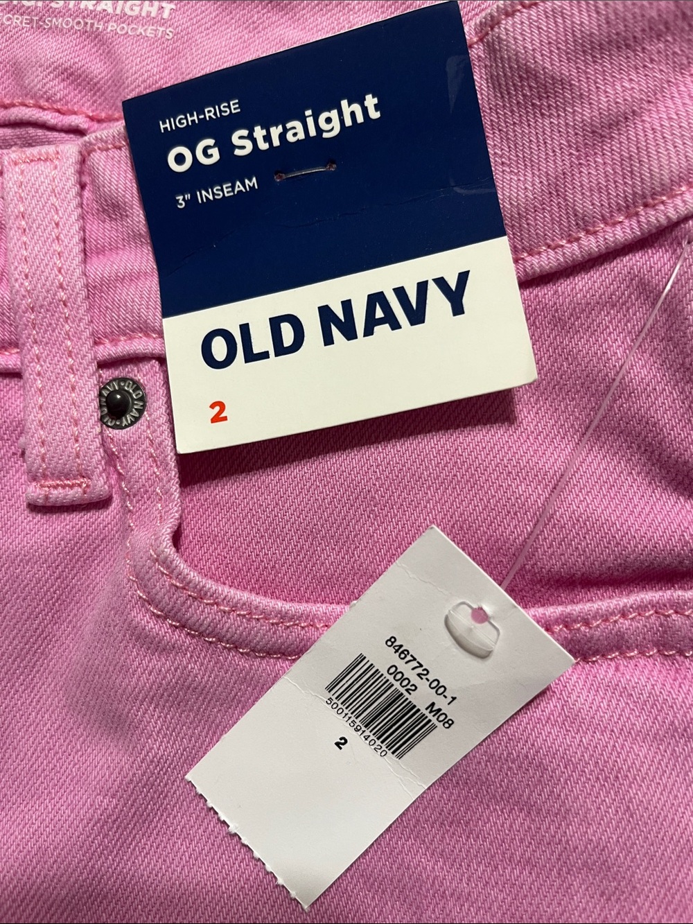 Old Navy Shorts Sz 2 Pink Frayed Hem Denim 5 Pockets High Rise Casual Wear - Picture 4 of 5